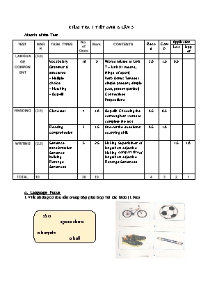 Ma trận và đề kiểm tra 45 phút lần 3 môn Tiếng Anh Lớp 6 (Có đáp án)